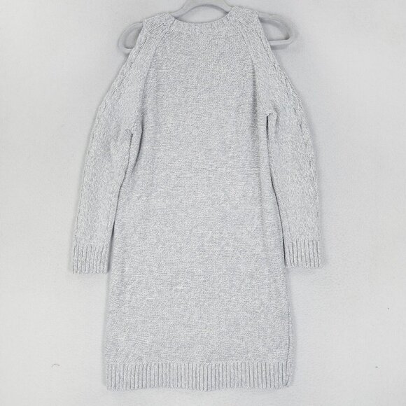 Ann Taylor LOFT Dress Womens Large Gray Cable Knit Cold Shoulder Sweater Knit - Picture 9 of 10